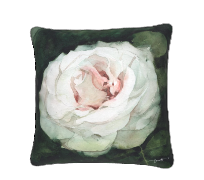 ガーデンの白い薔薇　ベルベットクッション　　30×30㎝