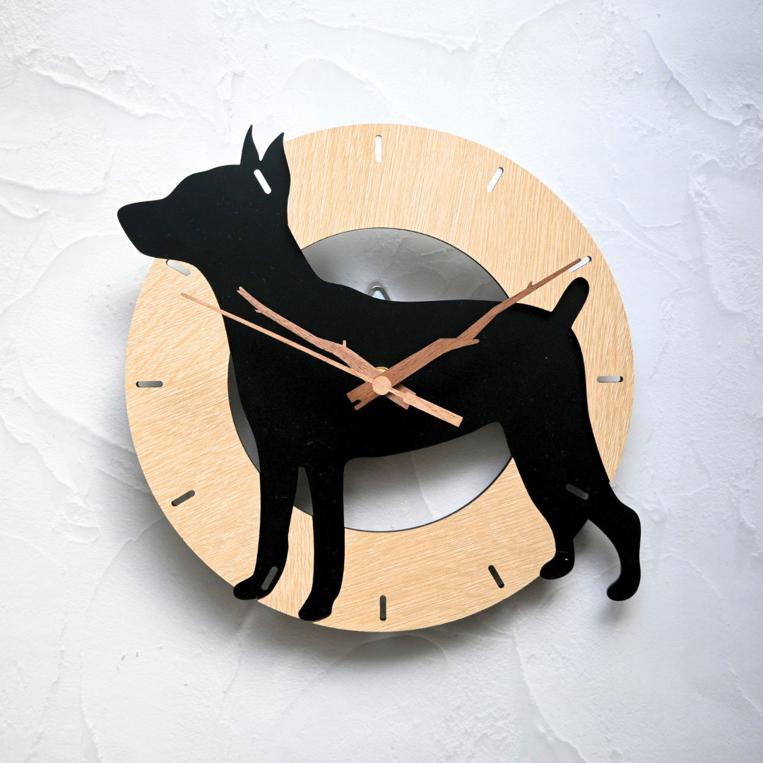 とびだしわんこクロック_ミニチュアピンシャー（ブラック）_壁掛け時計