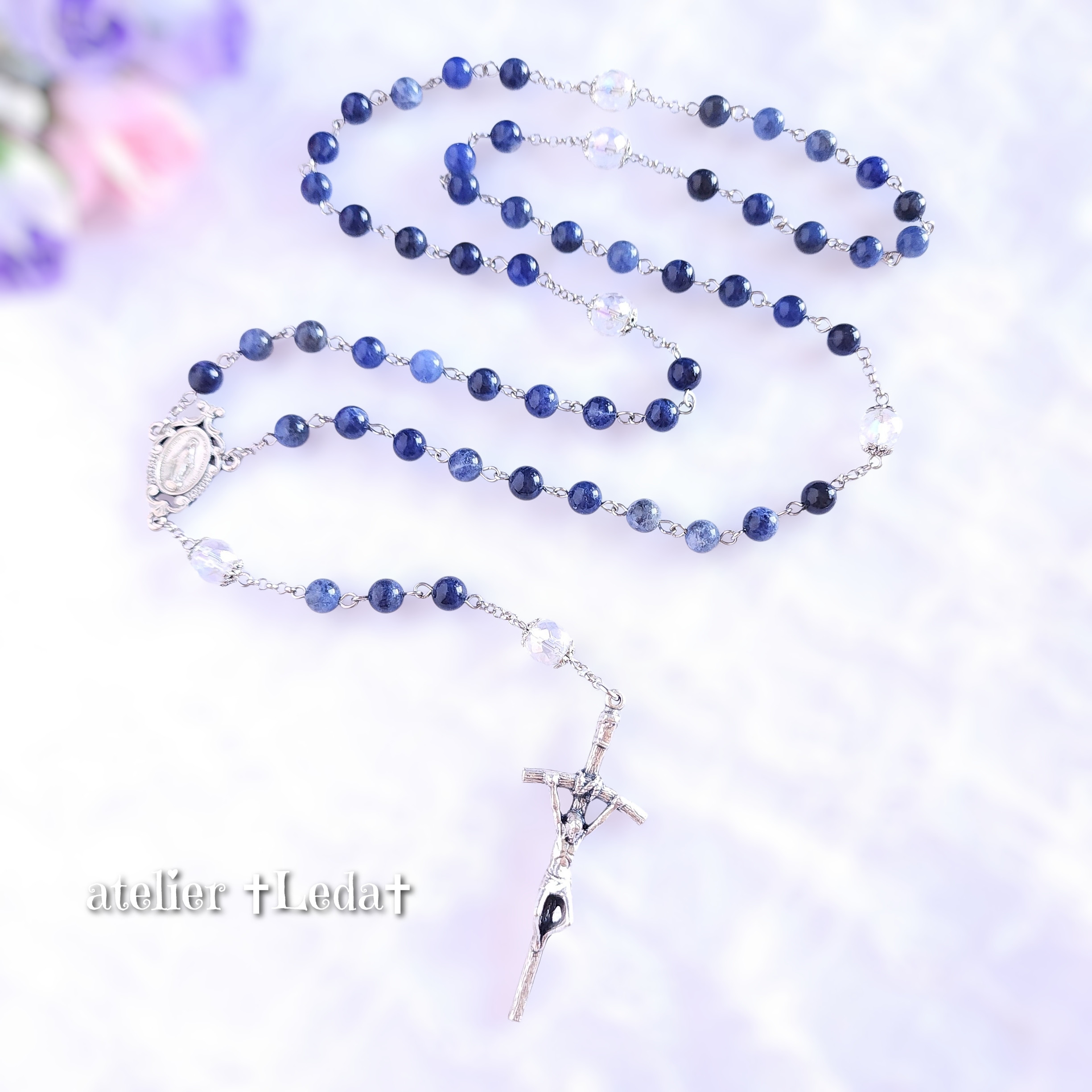 ☆ソーダライト＆オーロラクォーツ ロザリオ☆ Sodalite & Aurora quartz