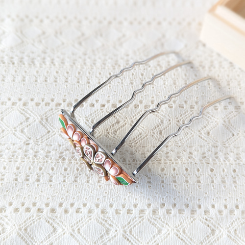 三日月型かんざし〈Bouquet・春の日和&モカLeopardアレンジ・盛り