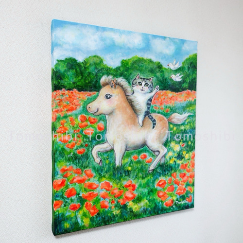 原画「ある晴れた日の世界でいちばん平和な花畑」 F10号 #絵画 #ねこ