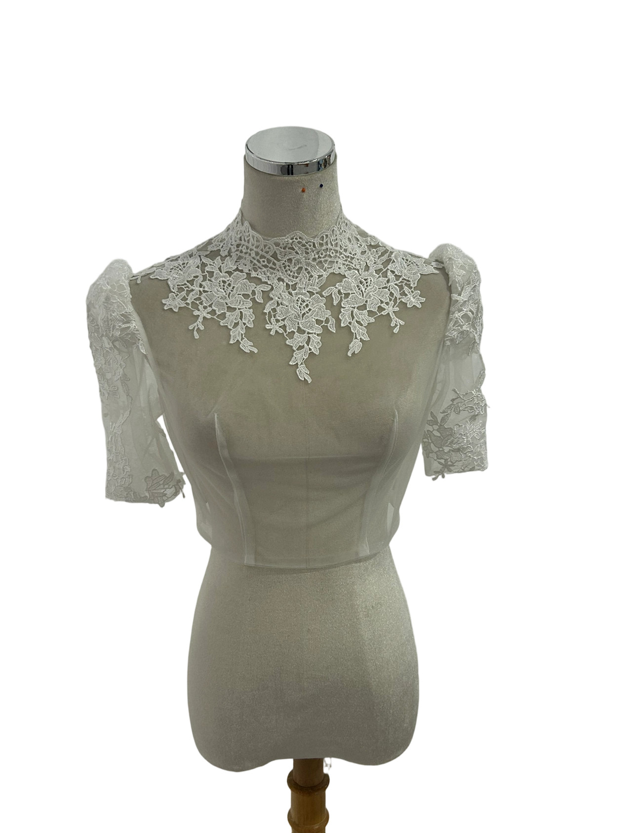 ボレロ ハイネック 繊細なレース ファスナー 半袖  花嫁/ウェディングドレス 魅惑の花レース