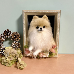 羊毛フェルト ポメラニアンのフラワーリース あじさい 母の日 羊毛