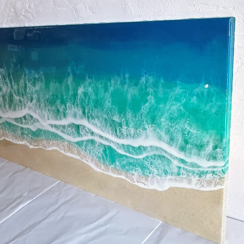 宮古島ブルー】幅90cm x 高さ45cm/オーシャンレジンアート/波アート