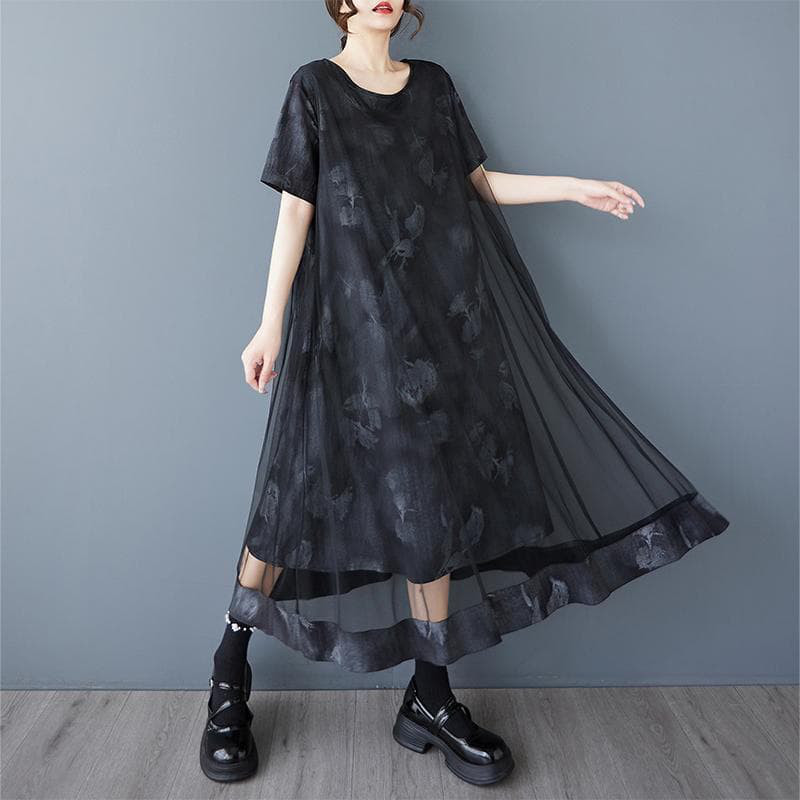 大きいサイズ ワンピース　シアー　レディース 春夏　 新品 半袖　秋　メッシュ