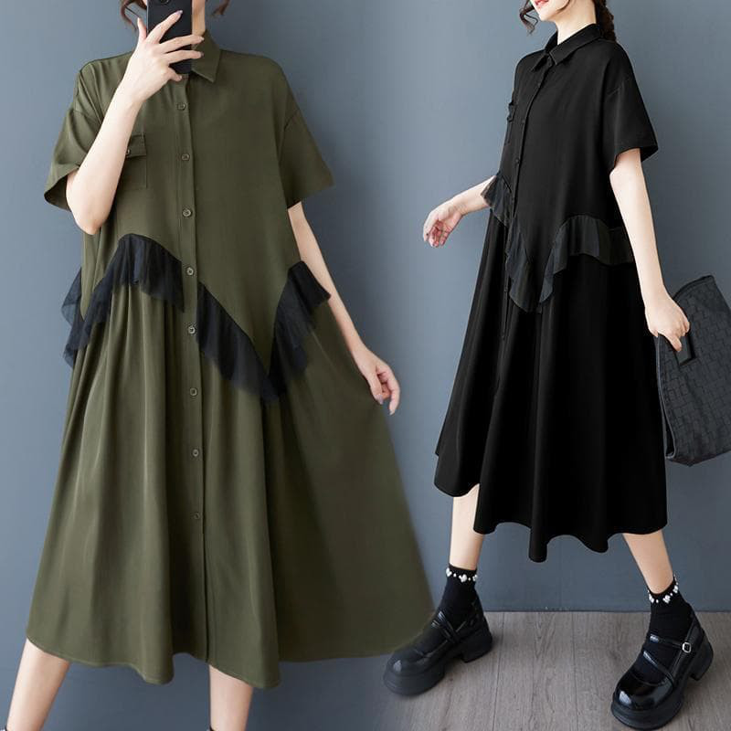 大きいサイズ ワンピース　カーキ　レディース 春夏　 新品 半袖　ポケット付き