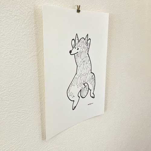 イラスト原画）寝そべる柴犬 ※原画のみ/額縁、マットなし※ 原画