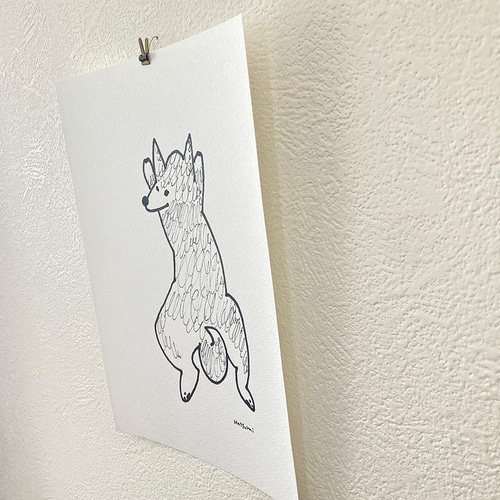 イラスト原画）寝そべる柴犬 ※原画のみ/額縁、マットなし※ 原画