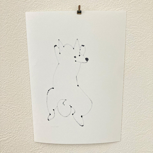 イラスト原画）寝そべる柴犬 ※原画のみ/額縁、マットなし※ 原画