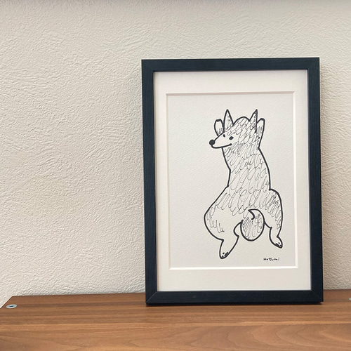 特別価格！【原画（額縁無し）】『バシルマ』（犬　柴犬） イラスト原画）寝そべる柴犬 ※原画のみ/額縁、マットなし※ 原画
