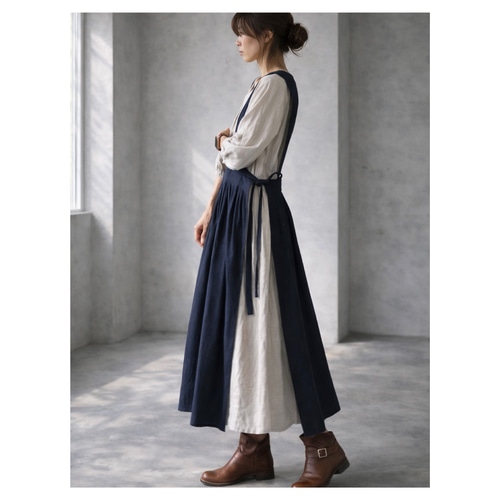 前後2wayデニムジャンパースカート／児島デニムエプロンワンピース