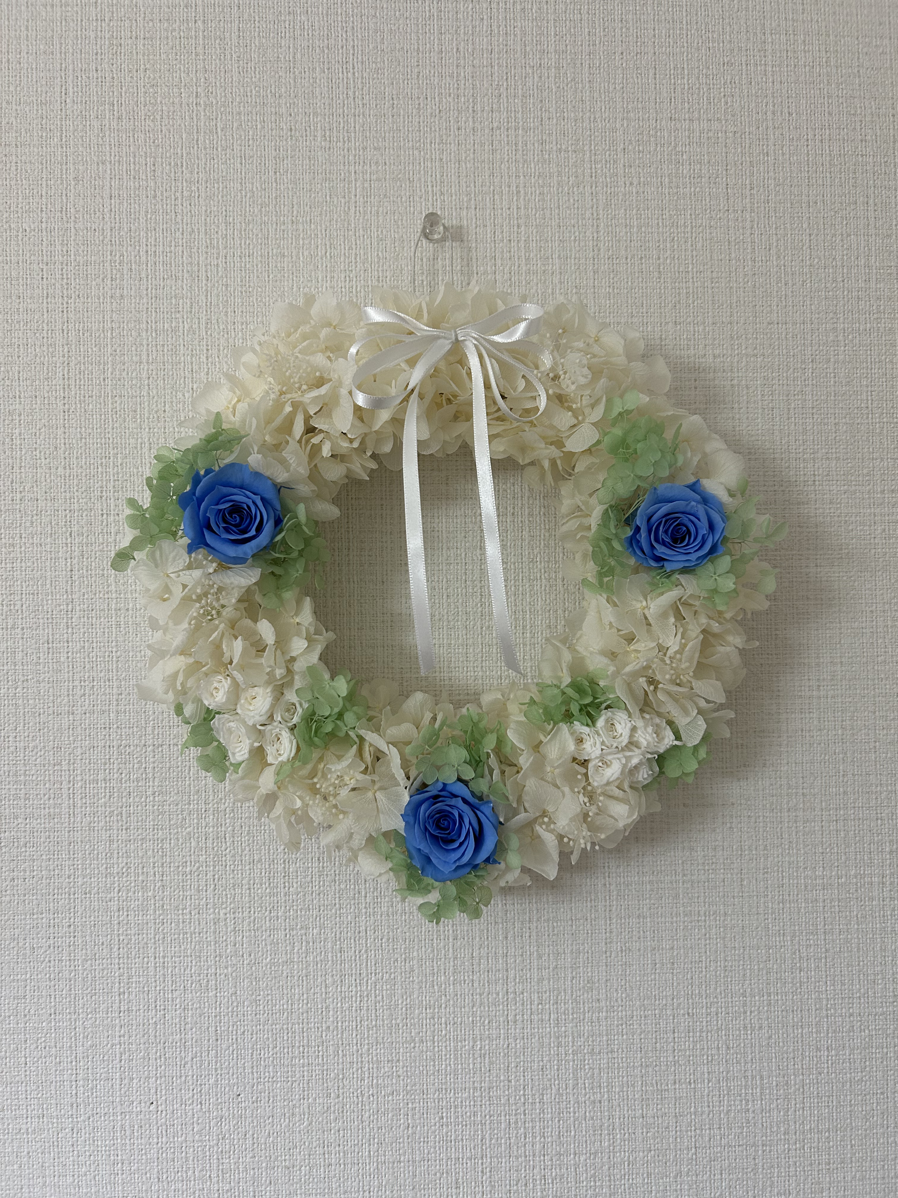 プリザーブドフラワー　リース　ブルー　直径23センチ　春2026