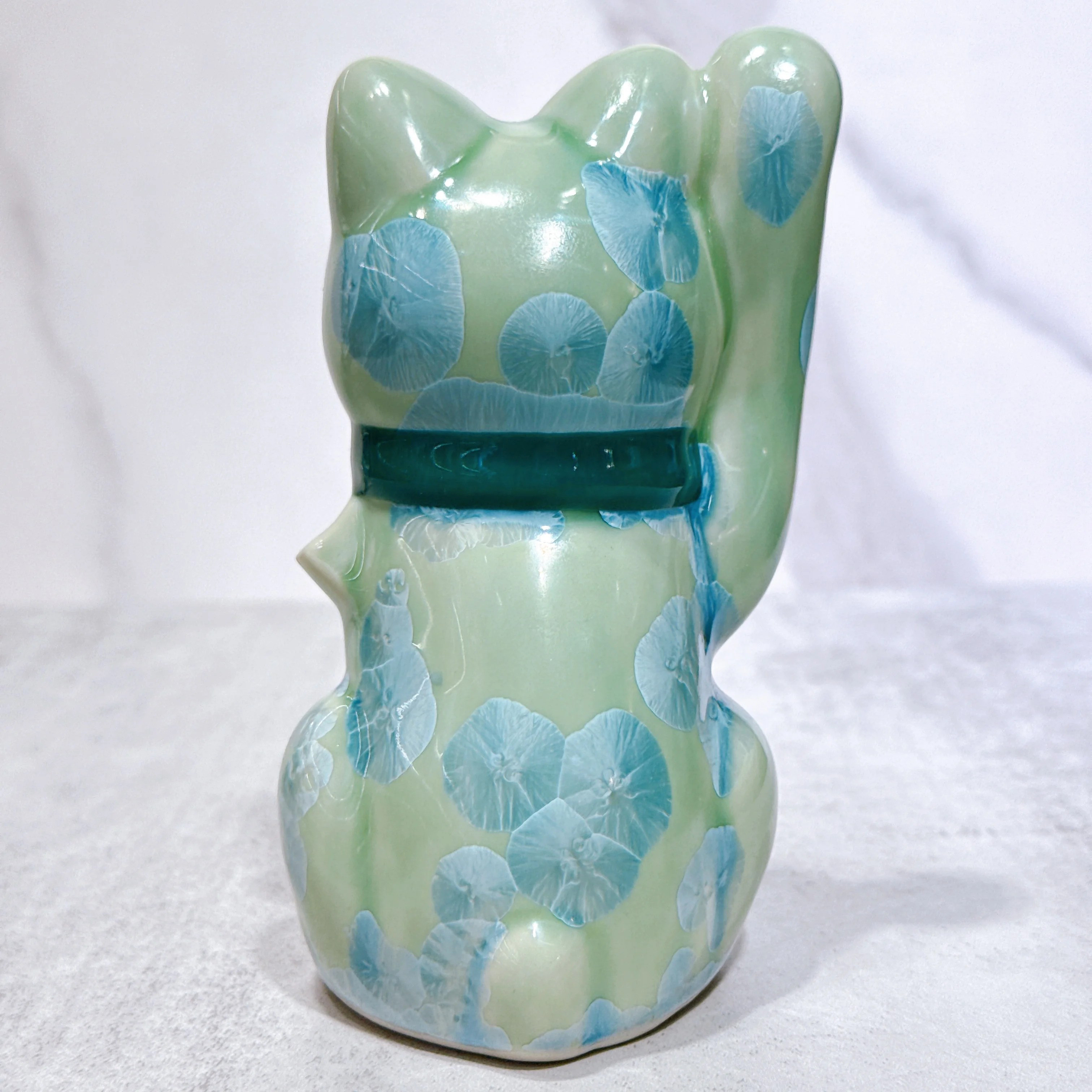 【清水焼 招き猫】花結晶、グリーン  SW1-F15