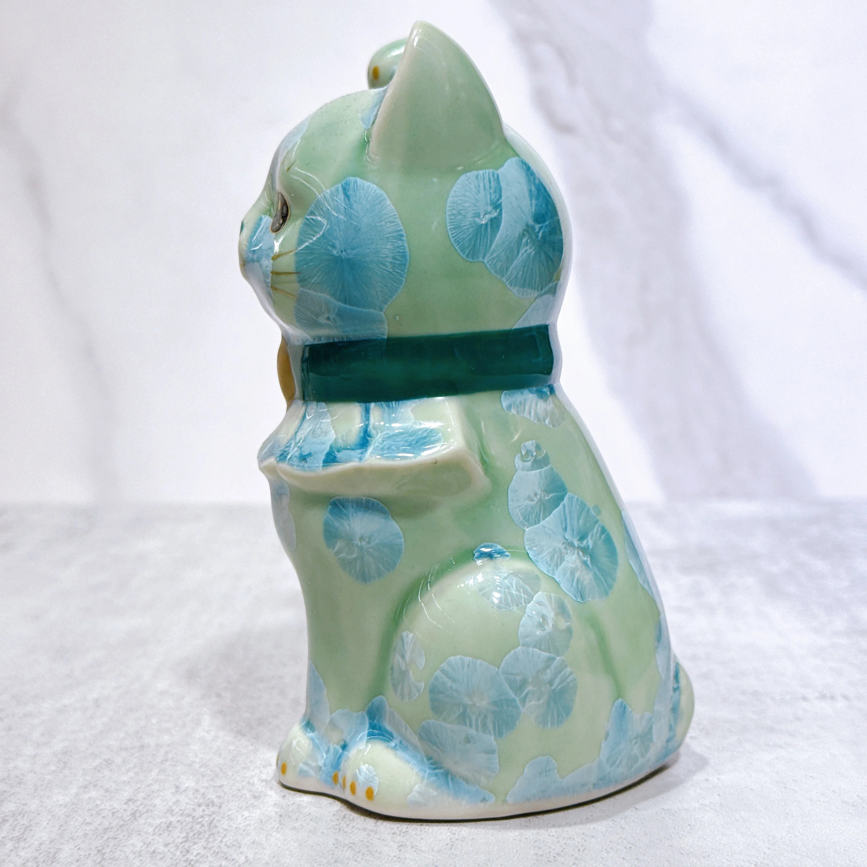 【清水焼 招き猫】花結晶、グリーン  SW1-F15