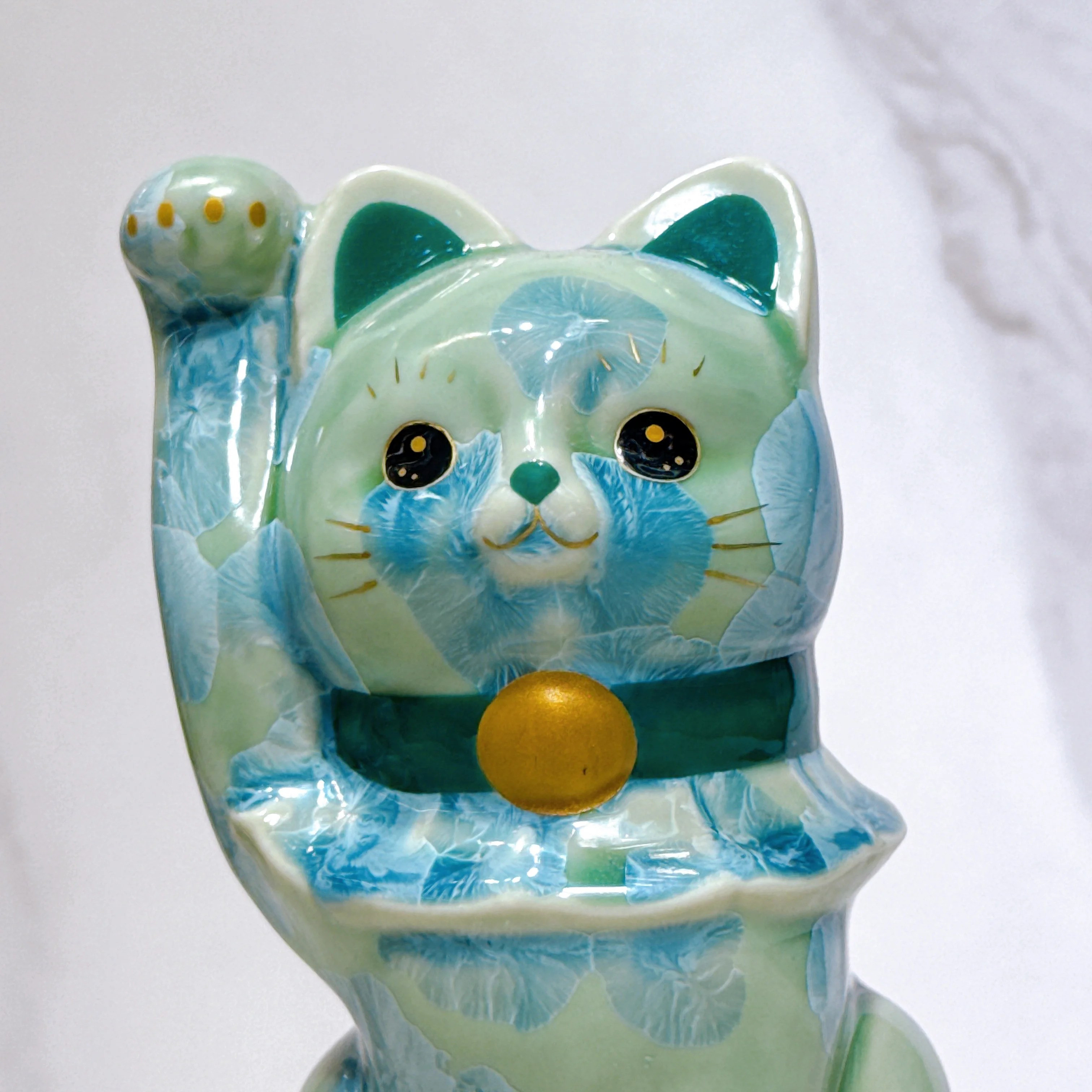 【清水焼 招き猫】花結晶、グリーン  SW1-F15