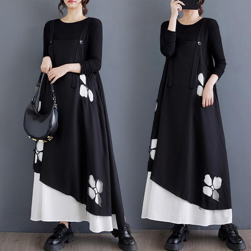 大きいサイズ サロペット　ワンピース　レディース 春夏　 新品 花柄　モノトーン