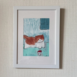 絵画 。壁掛け絵☆【そよ風が吹いてきて、窓の前の花がきれいでグラス