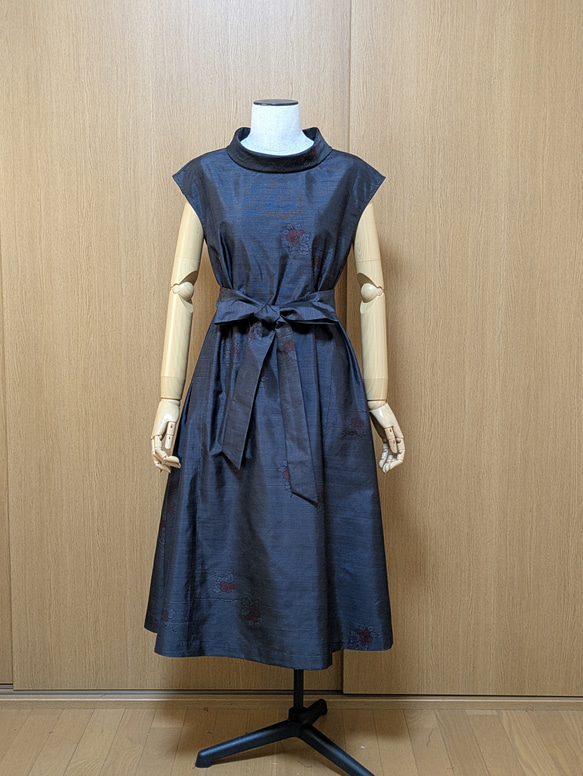 着物リメイク ワンピース 大島紬 M〜L ワンピース さらあお 通販