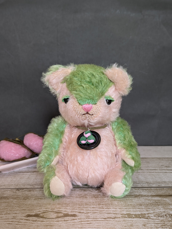 ドイツ製モヘアの桜餅テディベア｜和菓子カラーの春くま くまの