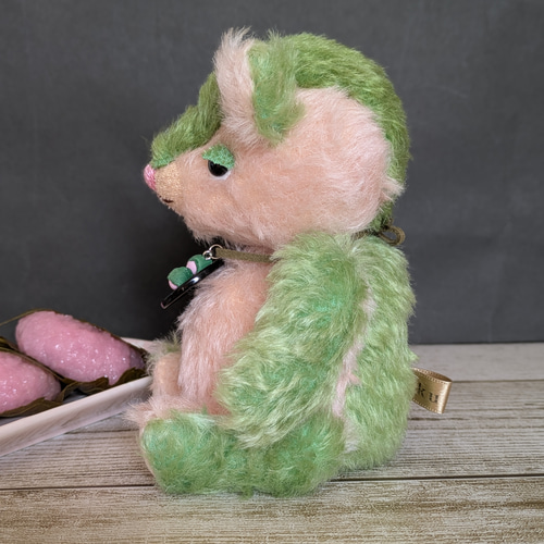 ドイツ製モヘアの桜餅テディベア｜和菓子カラーの春くま くまの