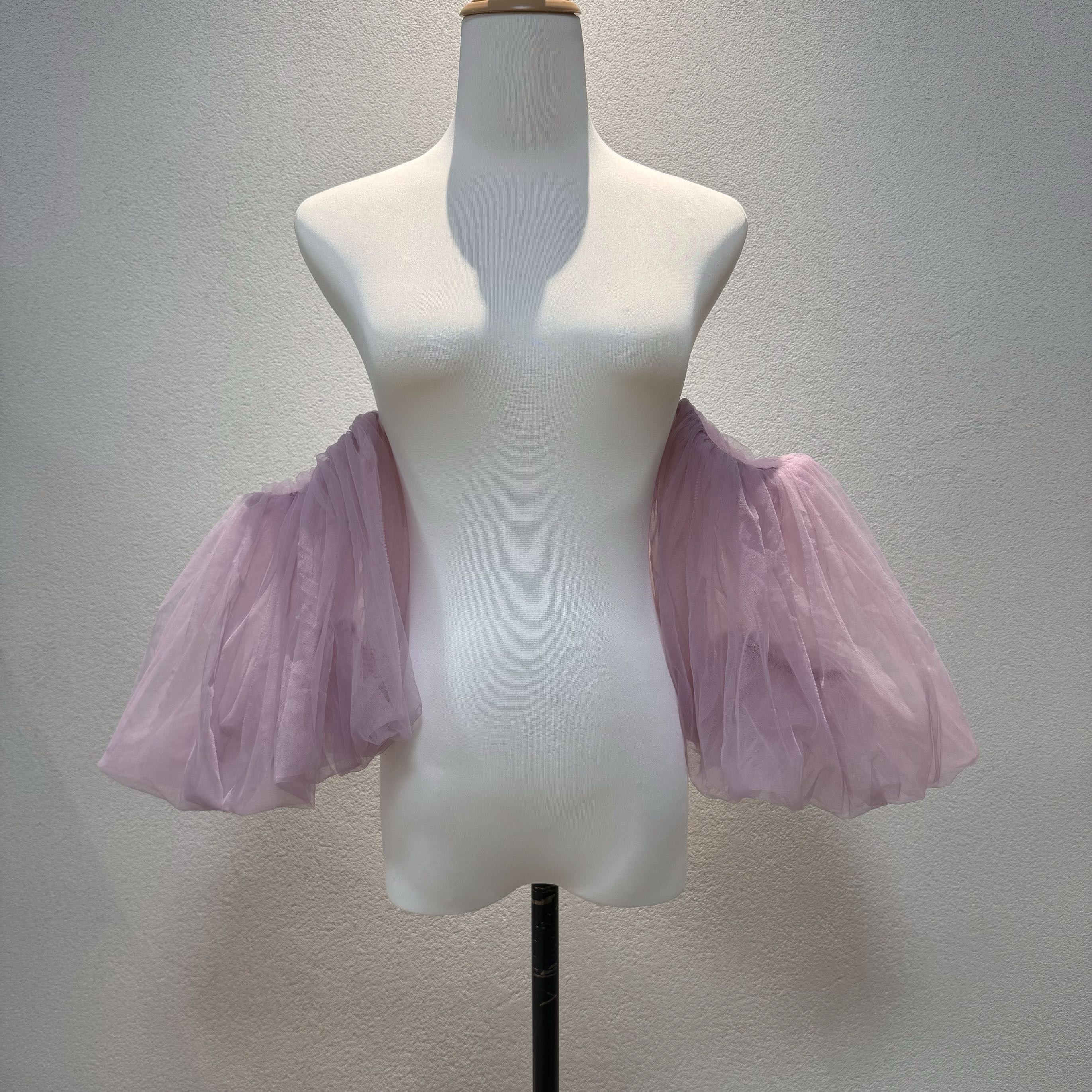 パフスリーブ　ソフトチュール　サイズオーダー可能　二の腕カバー　上品　パープル　取り外し可能お袖　ウェディングドレス花嫁