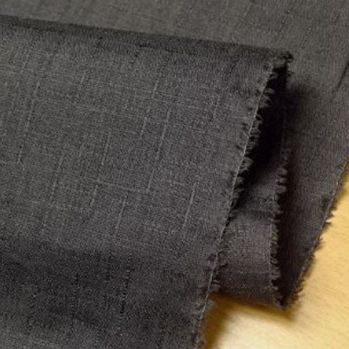 正絹村山大島・黒系・幾何学・花文＠紬織り風・墨黒系地＠414cm＠半幅