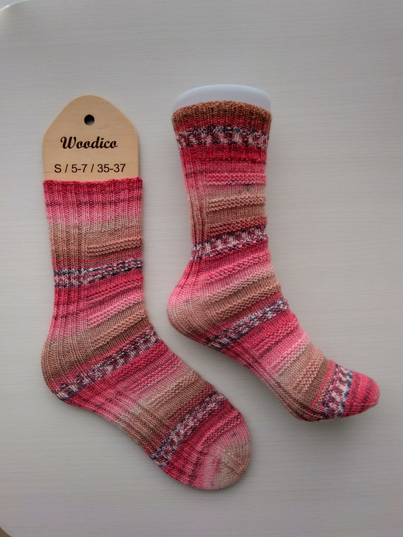 『どこでもかかと』くつ下☆ピンク×ベージュ系＊洗濯機OK！ 4枚目の画像