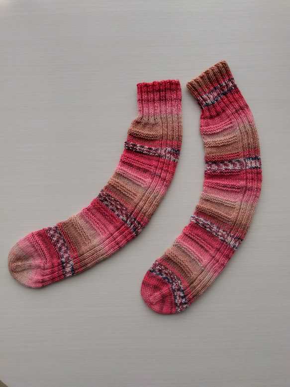 『どこでもかかと』くつ下☆ピンク×ベージュ系＊洗濯機OK！ 7枚目の画像