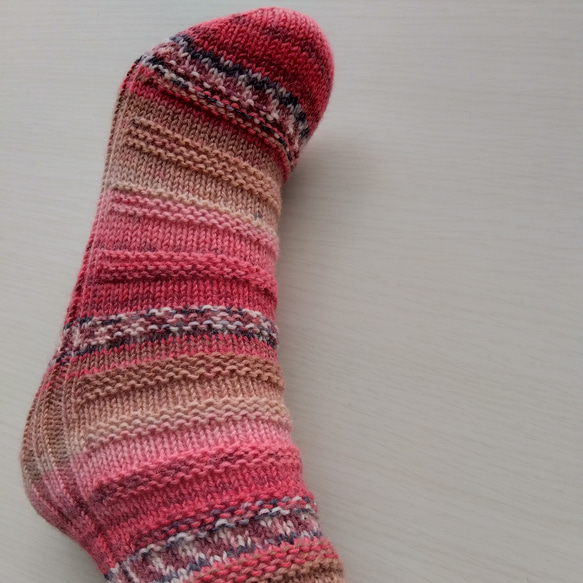 『どこでもかかと』くつ下☆ピンク×ベージュ系＊洗濯機OK！ 6枚目の画像