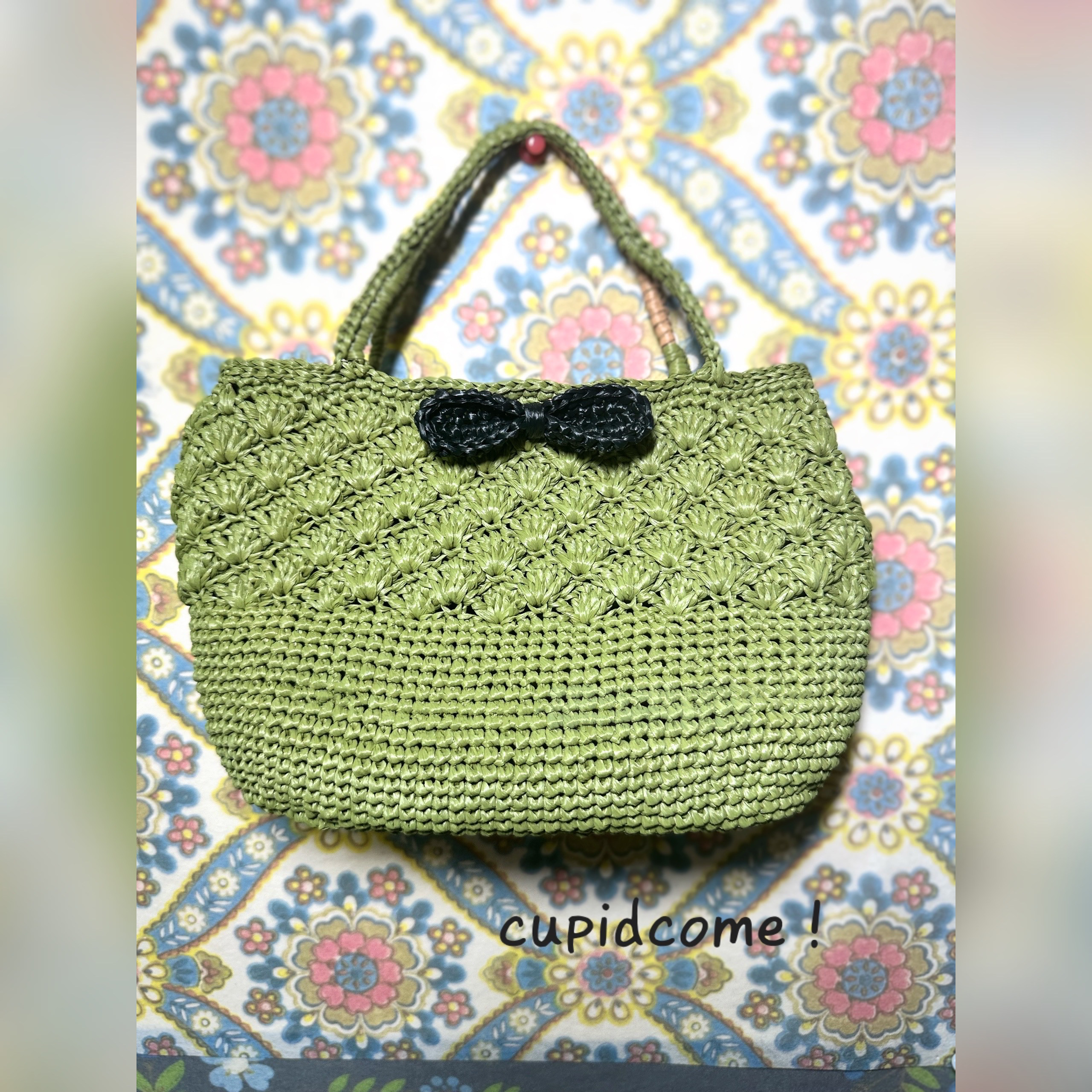 No.240 リボン付きミニバッグ・コットンラフィア【受注制作】