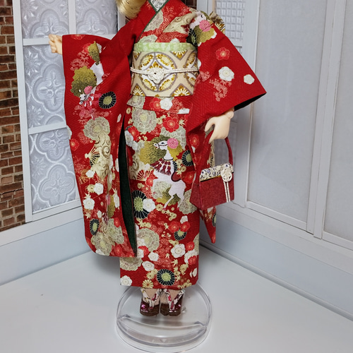 22㎝ドール 服 着物 振袖 お一人様1点まで オリジナルデザイン うま01