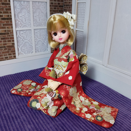 リカちゃん 22㎝ドール 着物 振袖 オリジナルデザイン うま01-03 生地