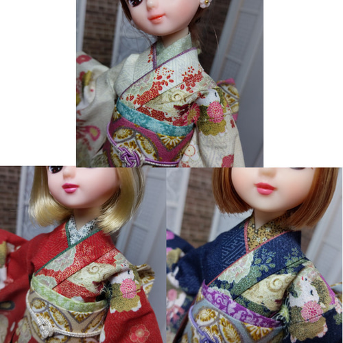 リカちゃん22センチドール用お着物 リカちゃん 22㎝ドール 着物 振袖 オリジナルデザイン うま01-03 生地