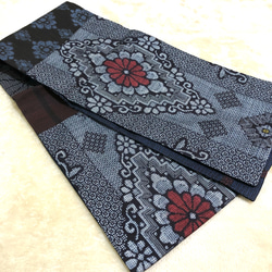 アンティーク大島紬のパッチワークコート リバーシブル 青割り込み絣