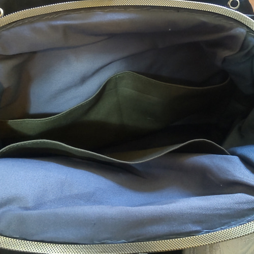 2wey! 両面表面 金帯銀帯 デニムリメイク あおりがま口リュック バッグ