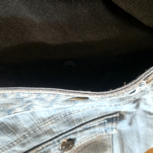 2wey! 両面表面 金帯銀帯 デニムリメイク あおりがま口リュック バッグ