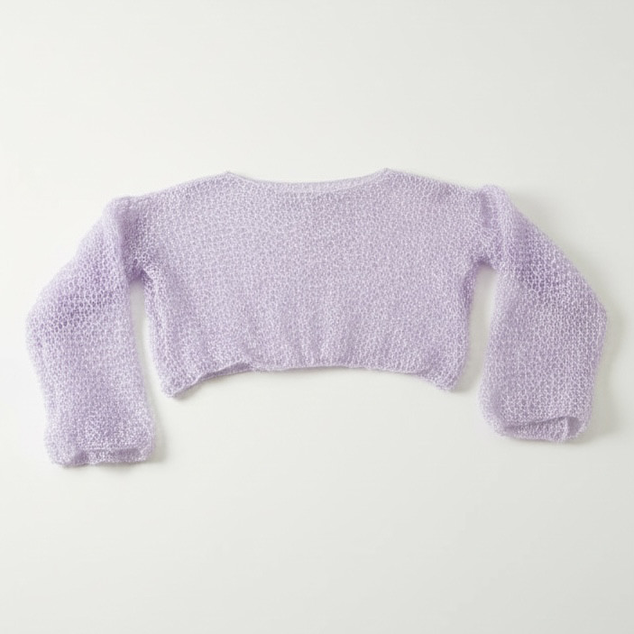 【手編み】パステルピンクのシアーガーター編みニット