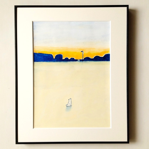 風景画｜原画「夕暮れの公園で」イラスト 水彩 絵画 一点物 ※四つ切り