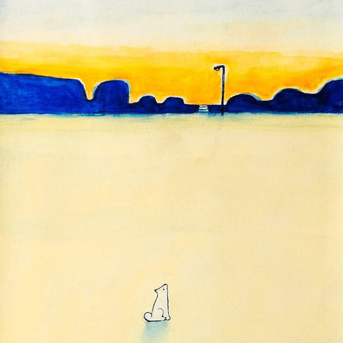 風景画｜原画「夕暮れの公園で」イラスト 水彩 絵画 一点物 ※四つ切り