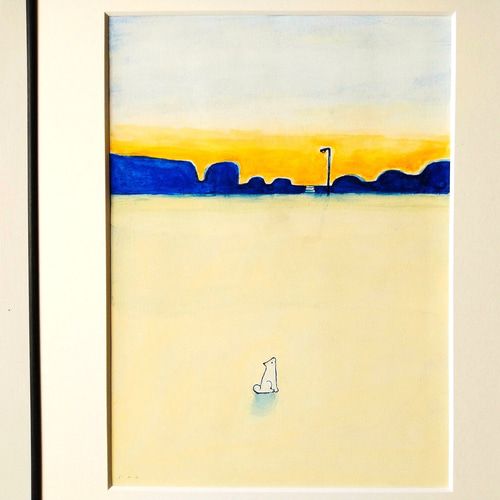 風景画｜原画「夕暮れの公園で」イラスト 水彩 絵画 一点物 ※四つ切り