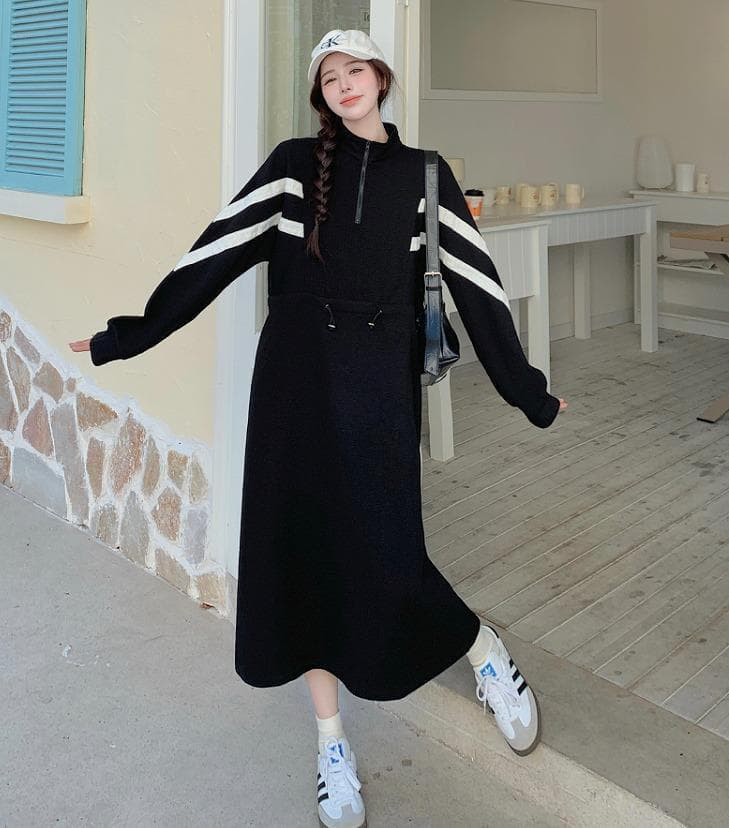 大きいサイズ ロング　ワンピース　レディース 秋冬　春 新品 長袖　ブラック