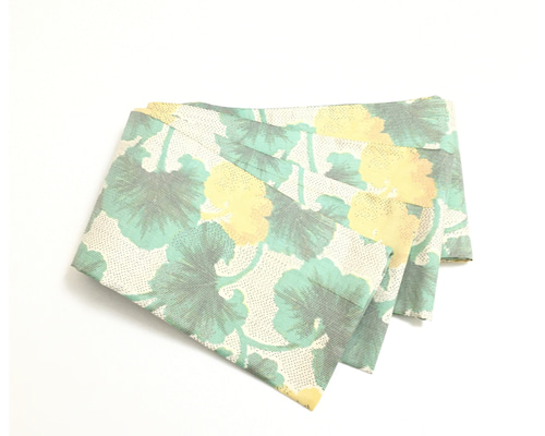 正絹 半幅帯 グリーン系 花柄 紬 個性派 長尺400 巾16.5 和装小物（帯