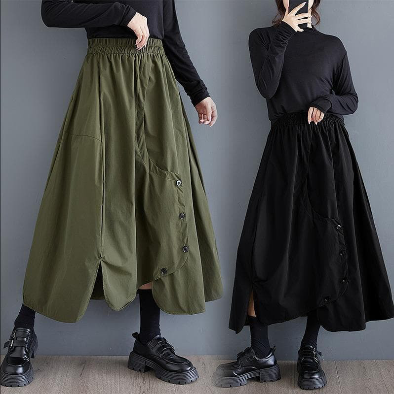 大きいサイズ スカート　カーキ　レディースイレギュラー　 秋冬　春 新品 ミモレ