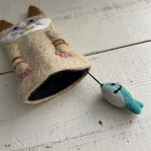 オリジナル 羊毛 フェルト 猫ちゃん ポーチ ハンドメイド ポーチ orb