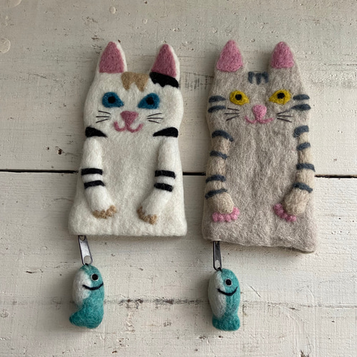 オリジナル 羊毛 フェルト 猫ちゃん ポーチ ハンドメイド ポーチ orb