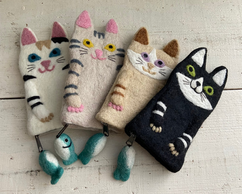 オリジナル 羊毛 フェルト 猫ちゃん ポーチ ハンドメイド ポーチ orb