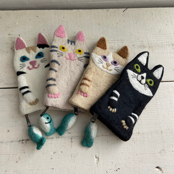 オリジナル 羊毛 フェルト 猫ちゃん ポーチ ハンドメイド ポーチ orb