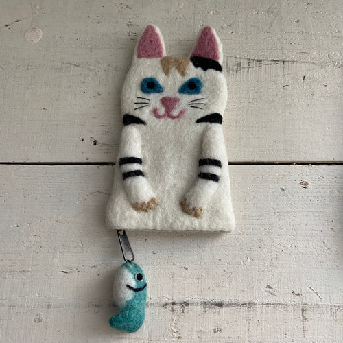 オリジナル 羊毛 フェルト 猫ちゃん ポーチ ハンドメイド ポーチ orb