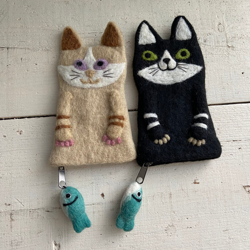 オリジナル 羊毛 フェルト 猫ちゃん ポーチ ハンドメイド ポーチ orb