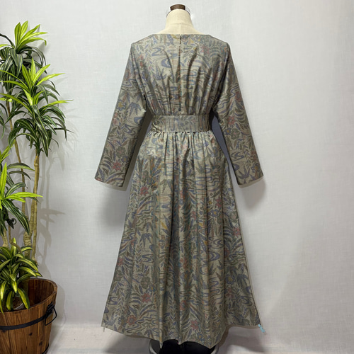 着物リメイク 大島紬ワンピース 花柄 2WAY ゆったり Lサイズ ふんわり